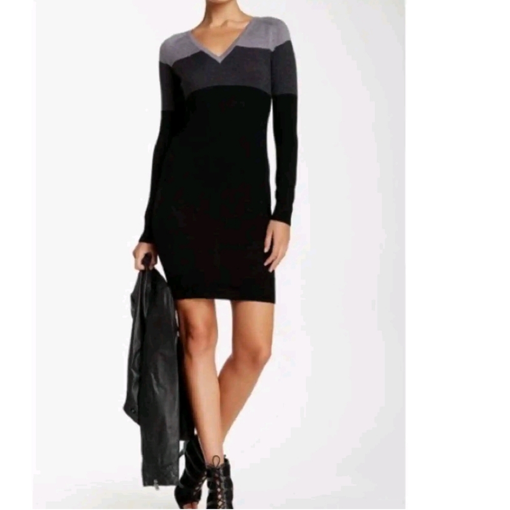 Womens Haute Hippie Colorblock Merino Wool V-Neck Sweater Dress Size XS